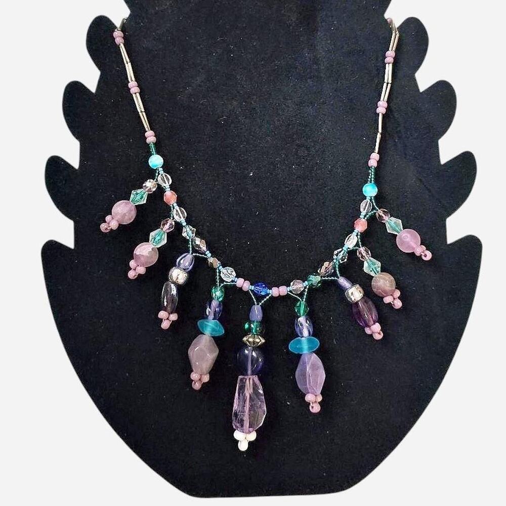 Vintage 90s Amethyst & Seed Pearl Fringe Necklace